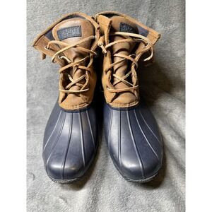 Sperry Boots Womens Size 11 Blue Tan Waterproof Duck Ankle Rain STS98305